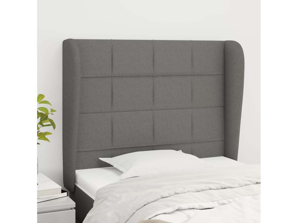 Vidaxl Cabeceira Cama C/ Abas Tecido 103x23x118/128 Cm Cinzento-escuro