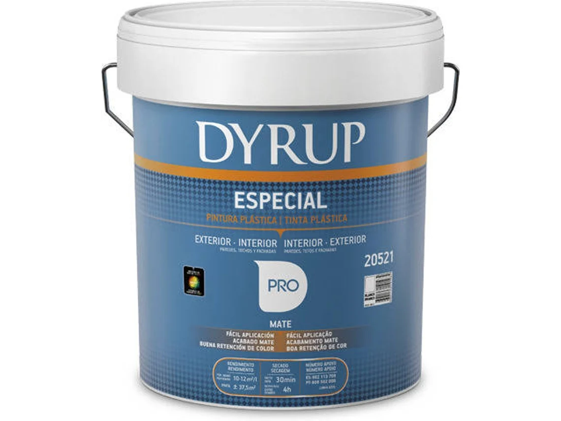 Tinta Aquosa Especial DYRUP para Fachadas, Muros, Paredes e Tectos Interiores (Branco - 15 L)