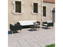 Vidaxl 4 Pcs Conjunto Lounge De Jardim C/ Almofadões Vime Pe Preto