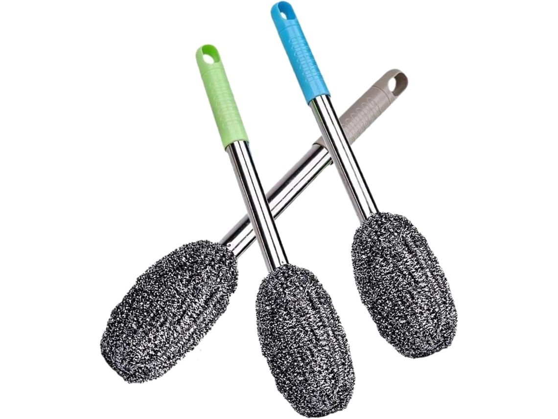 Conjunto De 3 Esponjas Aço Com Cabos Longos, Ideais Para Esfregar