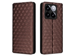 Compre Capa Carteira De Couro Com Estampa De Losangos Para Xiaomi 14t, Marrom