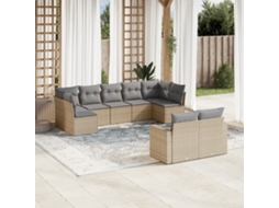 Vidaxl 9 Pcs Conjunto De Sofás P/ Jardim Com Almofadões Vime Pe Bege