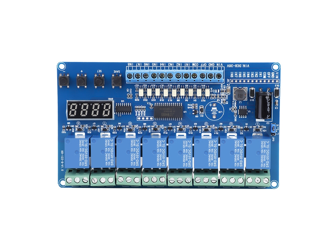 Módulo De Interface De Relé Com Atraso De Tempo Multifuncional 8 Canais 8-36v Com Optoacoplador Led
