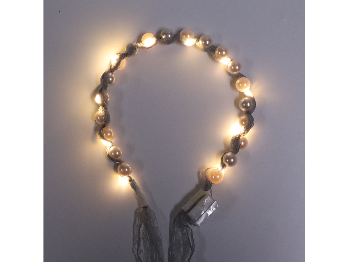 Faixa De Cabeça Iluminada (decorada Com Renda E Pérolas, Com Luz Quente Brilhante) + Eoocoo