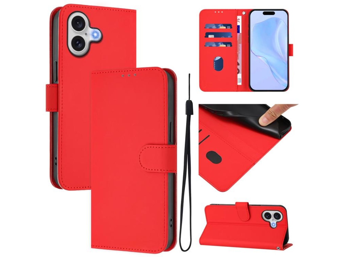Capa De Couro Para Iphone 17 - Cor Sólida Com Cordão