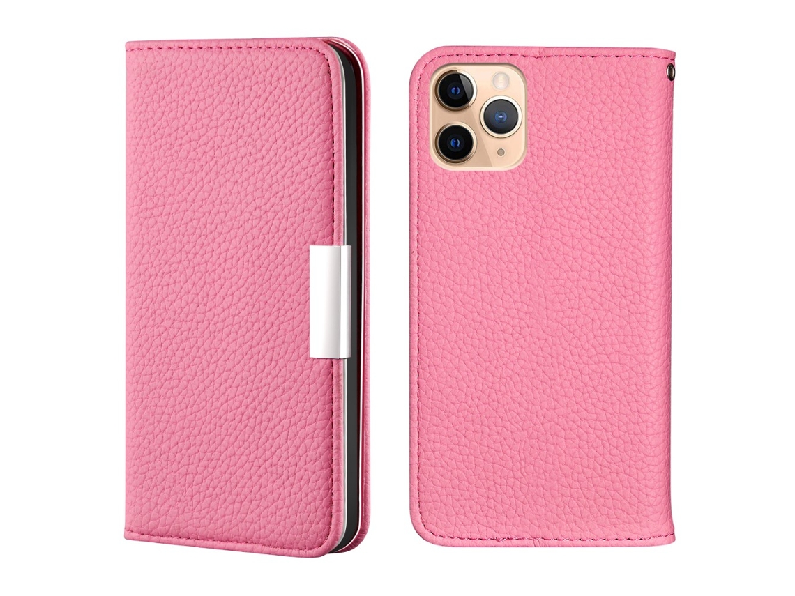 Capa Textura Lichia Inch Para Iphone 13 Pro Pele Sintética Com Porta-cartões Rosa