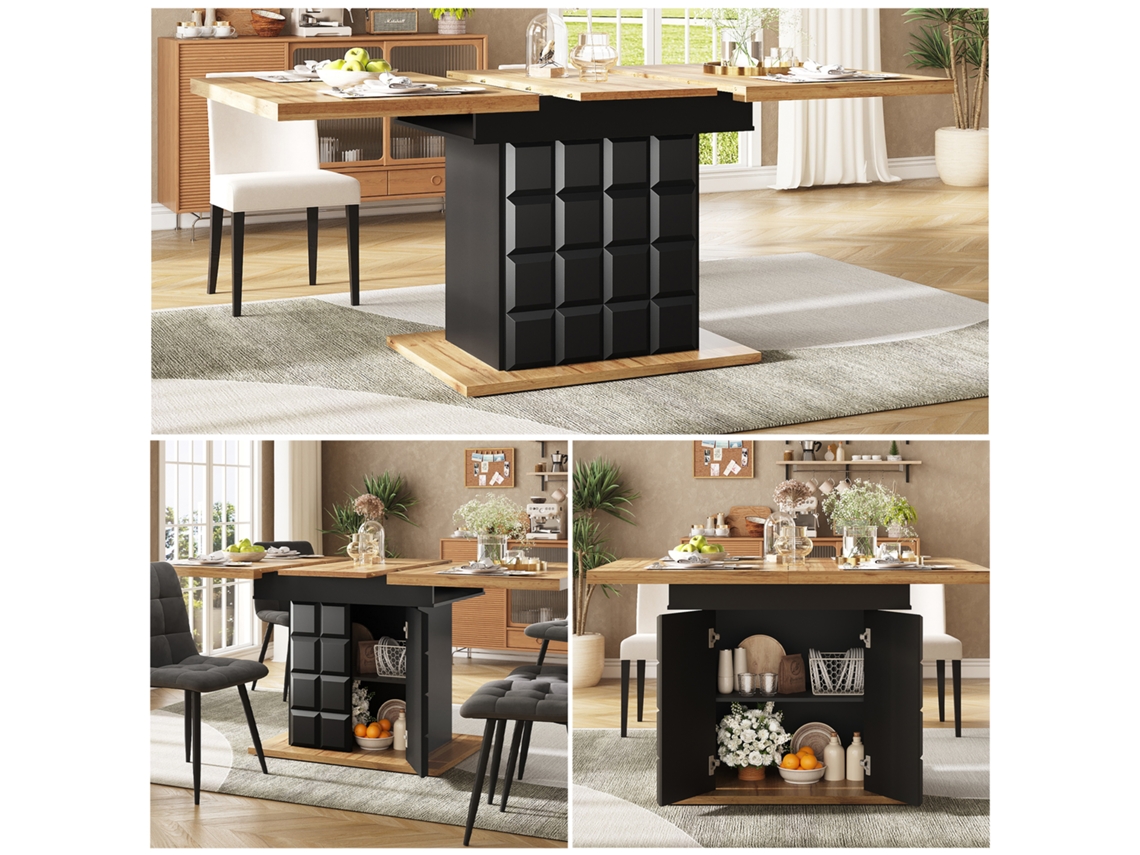 Mesa De Jantar Telescópica Extensível 110-140×80cm, Dobrável Para 4-6 Pessoas, Ideal Para Cozinha Que Poupa Espaço