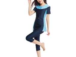 Traje de Banho Feminino Manga Curta Azul Escuro Tamanho XL