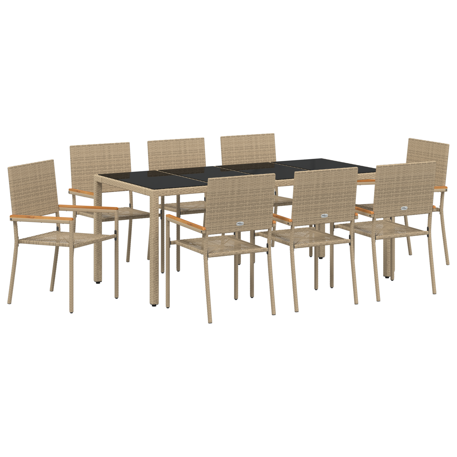 Conjunto 9 Conjunto De Jantar Para Exterior Vidaxl Bege Vime Pe (190 X 90 X 75 Cm)