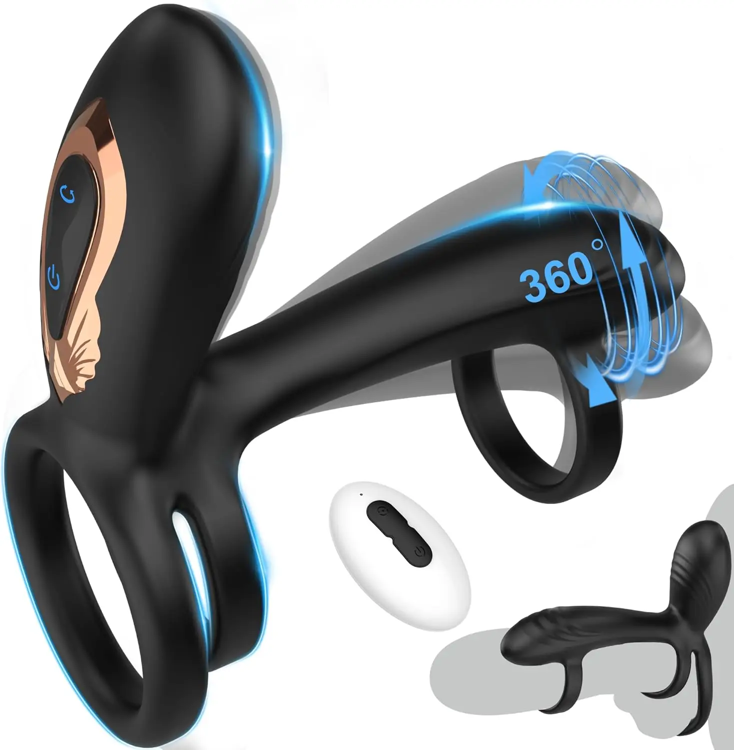 (preto) Anel Peniano Vibratório Com Estimulador De Ponto G Giratório De 360°
