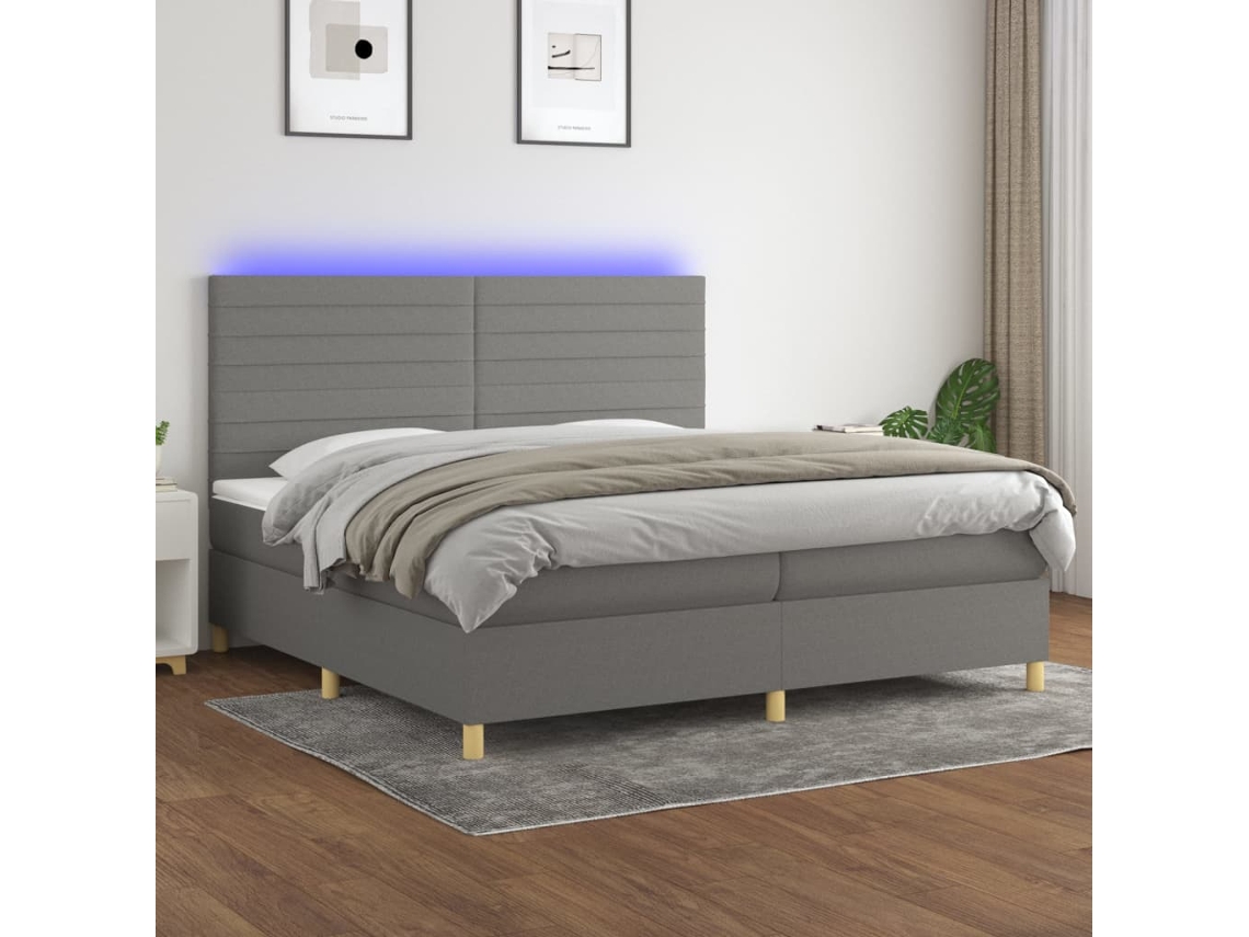 Vidaxl Cama Box Spring C/ Colchão E Led 200x200 Cm Tecido Cinza-escuro