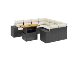 Conjunto de 9 Sofás para Jardim com Almofadões Vime Pe Preto MAISON EXCLUSIVE (9 pcs)