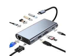 Adaptador Hub Usb 3.0 Tipo C Compatível Com 4k Hdmi, Vga, Rj45, Lan, Eth Aquaforge