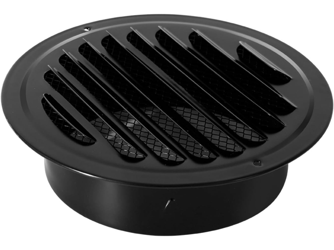 Grelha De Ventilação Redonda Em Aço Inoxidável 70 A 200 Mm Para Parede Exterior – Preta (200 Mm)