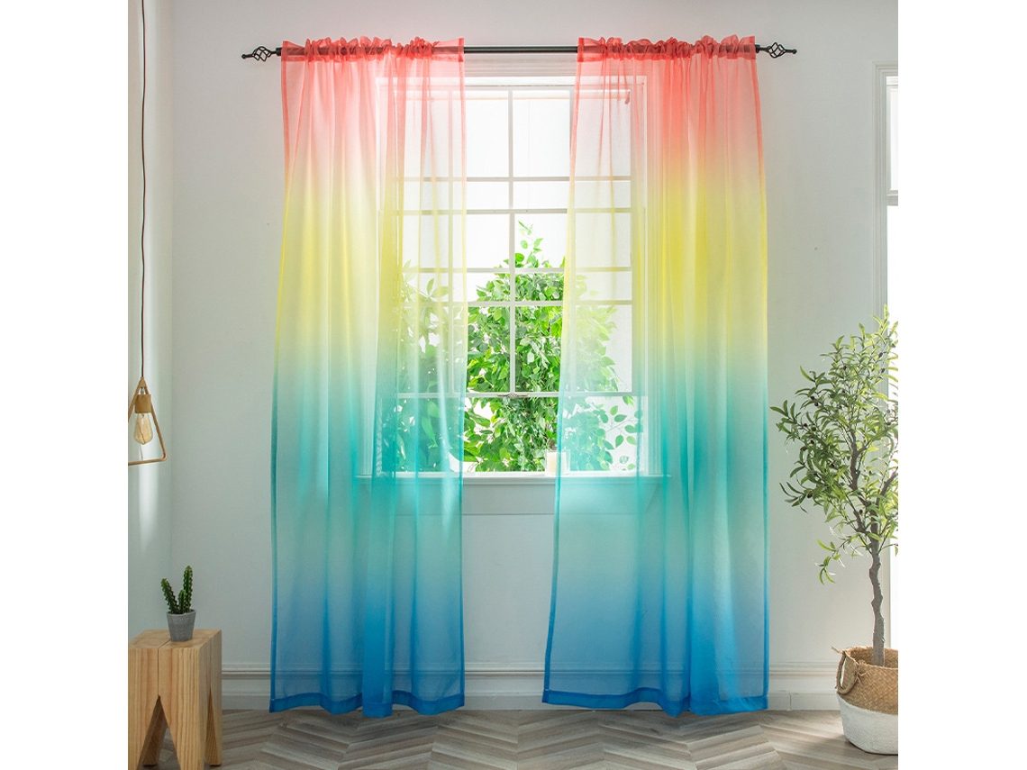 Cortinas De Gaze Para Decoração De Janelas, Cortinas Blackout De Cor Gradiente, Estilo De Decoração Para Casa 5