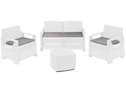Conjunto de Jardim Bellagio Branco IPAE PROGARDEN (2 Cadeirões + 1 Sofá Duplo + 1 Mesa de Apoio)