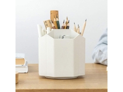 Organizador de Escritório Rotativo com Porta lápis, Organizador de Mesa Branco em Abs