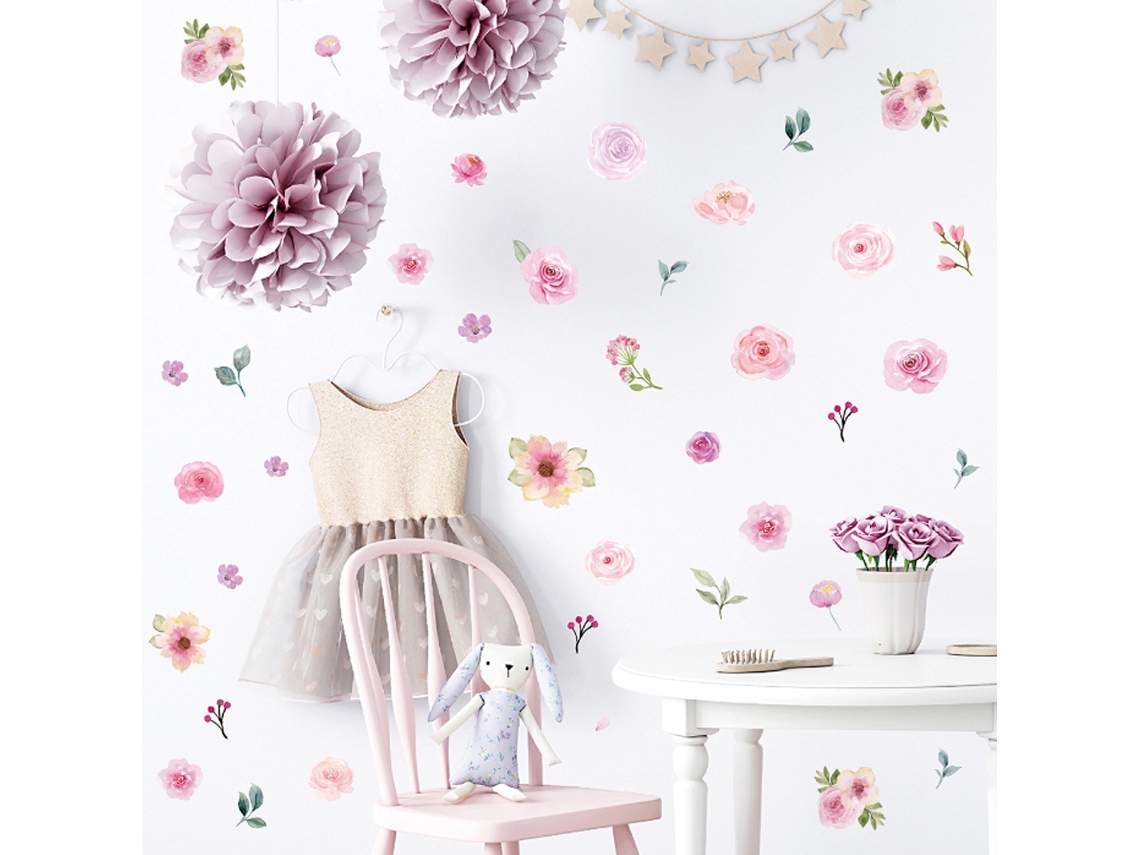 MEOIRUERY Decalque De Flores Cor De Rosa Aquarela, Adesivo De Peônia Floral Para Decoração De Quarto De Menina