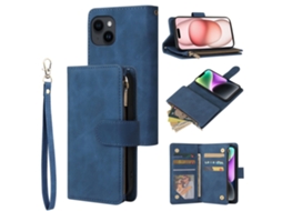 Capa Quedas Para Iphone 15 Pele Sintética Com Porta-cartões Azul