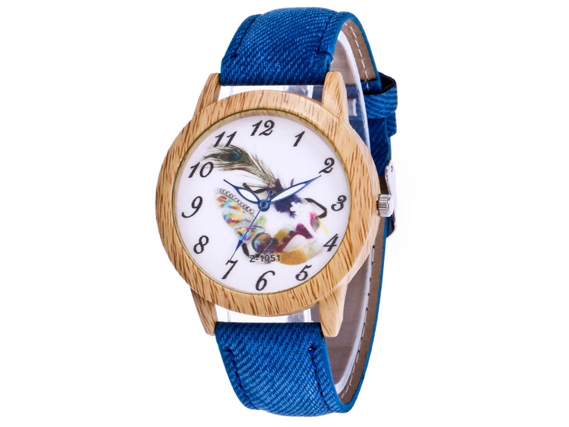 Relógio de Pulso Feminino de Quartzo com Pulseira de Jeans Estilo Simples Azul