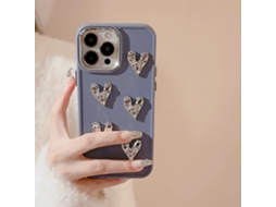 Capa Para Iphone 17 Pro Max Cinza E Azul Com Coração Amassado, Estilo Metalizado Com Detalhes Cromados.