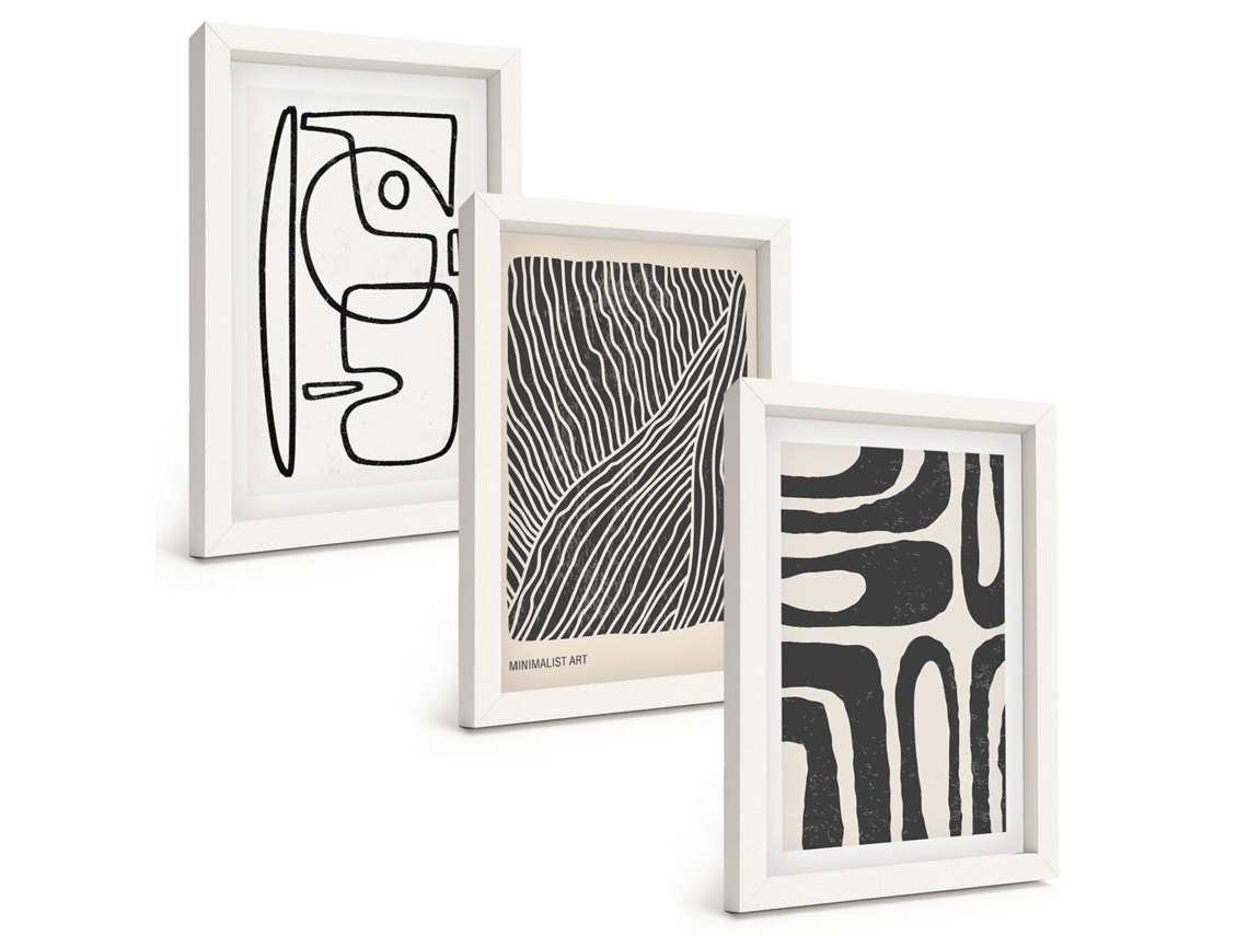 Conjunto De Quadros Com Moldura Padrões Abstratos Linhas Texturas Moldura Branca Fotos Para O Corredor Espelharte (3 Peças 20x30 Cm)
