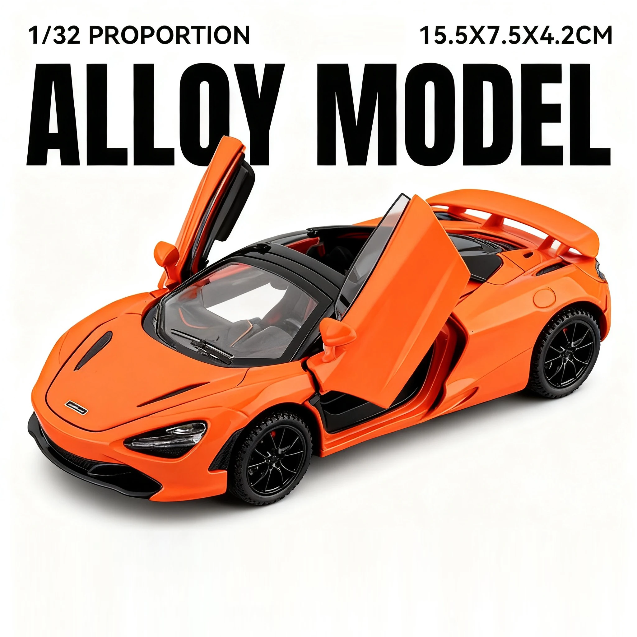 (720s Laranja) Escala 1:32 - Miniatura De Carro - Metal Fundido - Música E Luzes - Portas Que Abrem - Colecionável