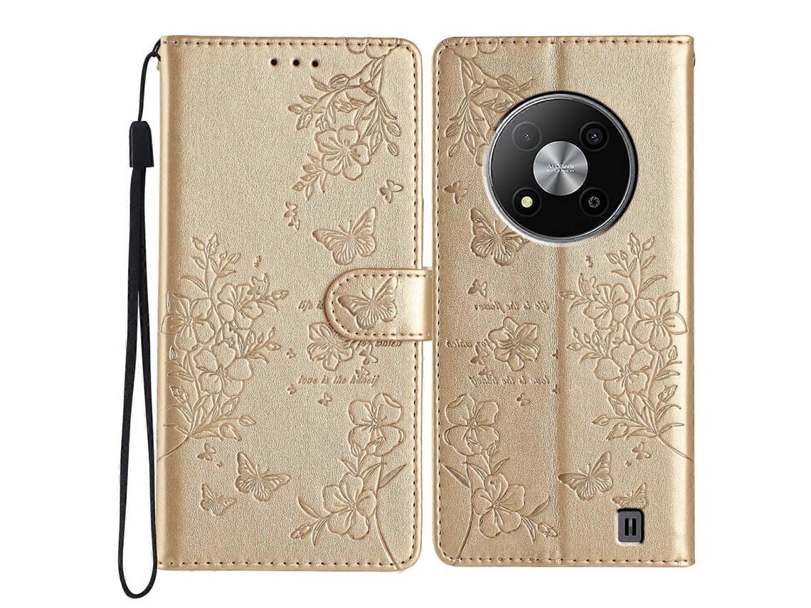 Capa De Couro Para Celular Com Borboletas E Flores