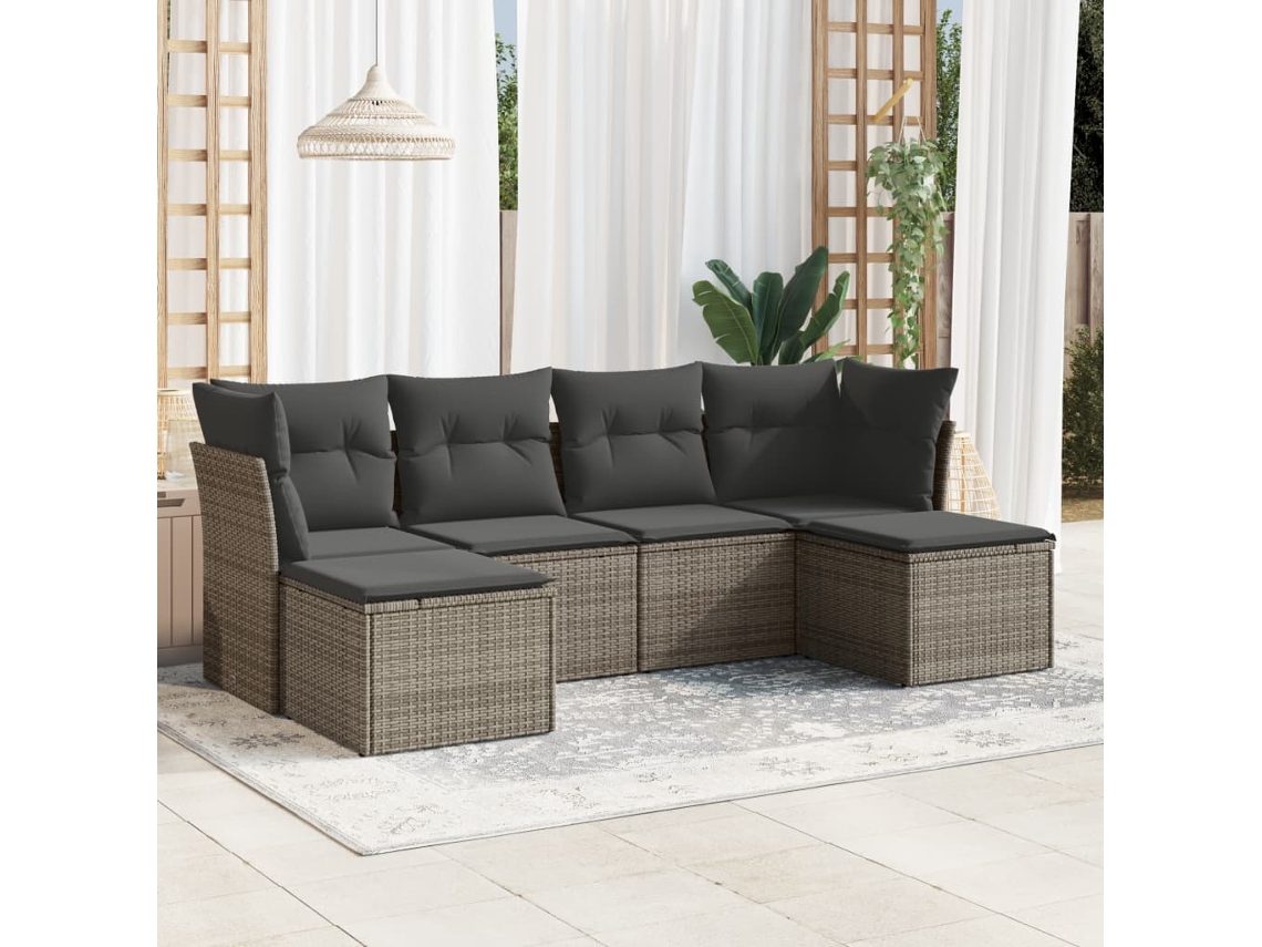 Vidaxl 6 Pcs Conjunto Sofás De Jardim Com Almofadões Vime Cinzento