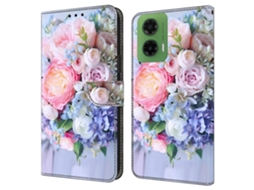Capa Para Motorola Moto G35 5g Com Fecho Magnético, Estampa 3d Em Couro, Estilo Carteira, Flores Coloridas