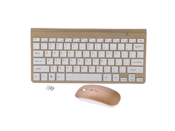 Kit De Teclado E Mouse Sem Fio Slim 2.4ghz Dourado
