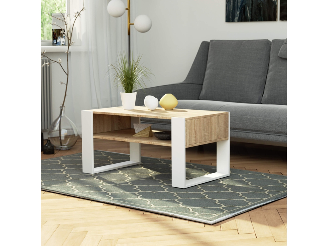 Mesa De Centro Domi Carvalho Sonoma/branco - Design Moderno E Funcional