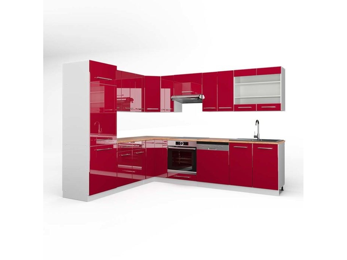Cozinha de canto Fame-Line, 227 x 287 cm, PT Carvalho, Borgonha alto brilho/branco, Vicco