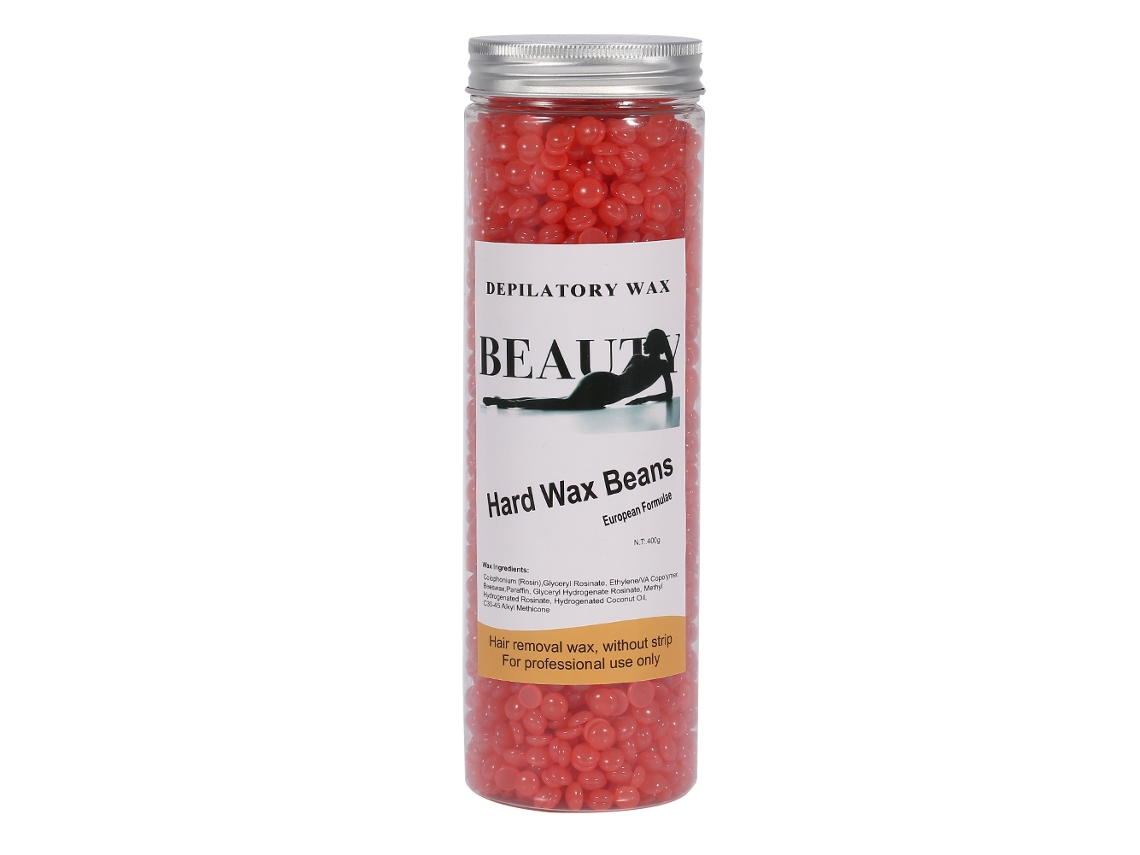 Grânulos de cera dura queimada para depilação, frasco de 400g, para braços, corpo e virilha (rosa)