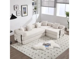 Sofá Familiar Confortável Com Baú E Função Modular, Embalado A Vácuo Para Montagem Fácil, Módulos Combináveis E Amigo Dos Pets. Bege.