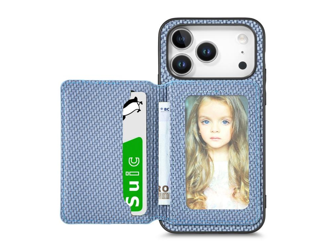 Capa Para Iphone 17 Pro - Fibra De Carbono Com Porta-cartões Magnético E Proteção Rfid.