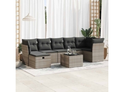 Vidaxl 8 Pcs Conjunto Sofás De Jardim C/ Almofadões Vime Pe Cinzento