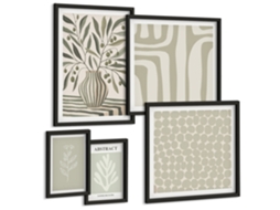 Pinturas Murais Modernas Folhas Verdes Plantas Tropicais Moldura Preta Quadros Para A Sala De Estar Espelharte (conjunto De 5 Imagens)