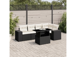 Vidaxl 6 Pcs Conjunto Sofás De Jardim C/ Almofadões Vime Pe Preto