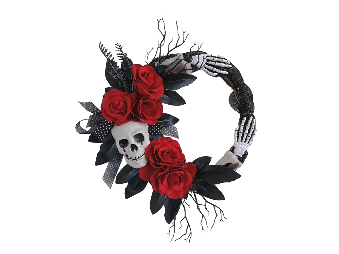 Decoração Mão De Fantasma Com Flor Vermelha Para Halloween