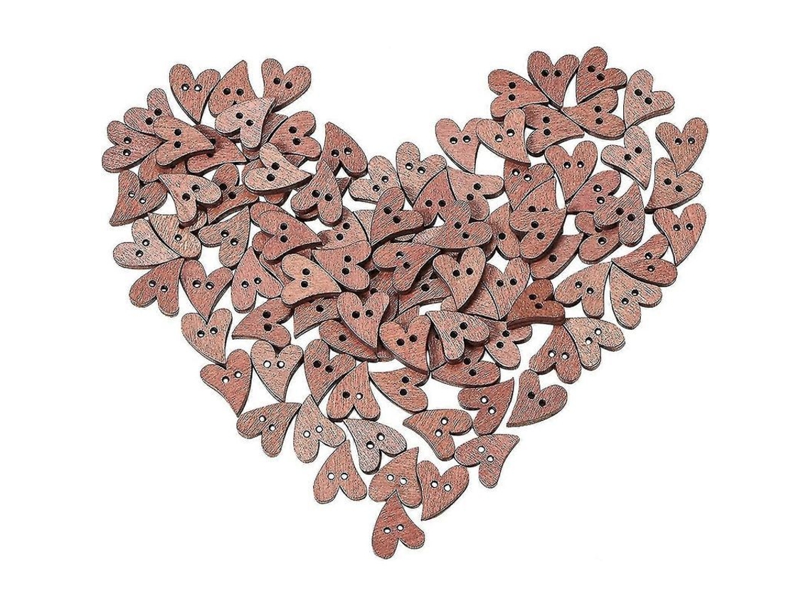 2026 100 Botões de Madeira em Forma de Coração com 2 Furos para Costura Scrapbooking Diy Dia de São Valentim Dia da Mãe
