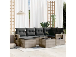 Vidaxl 7 Pcs Conjunto Sofás P/ Jardim C/ Almofadões Vime Pe Cinzento