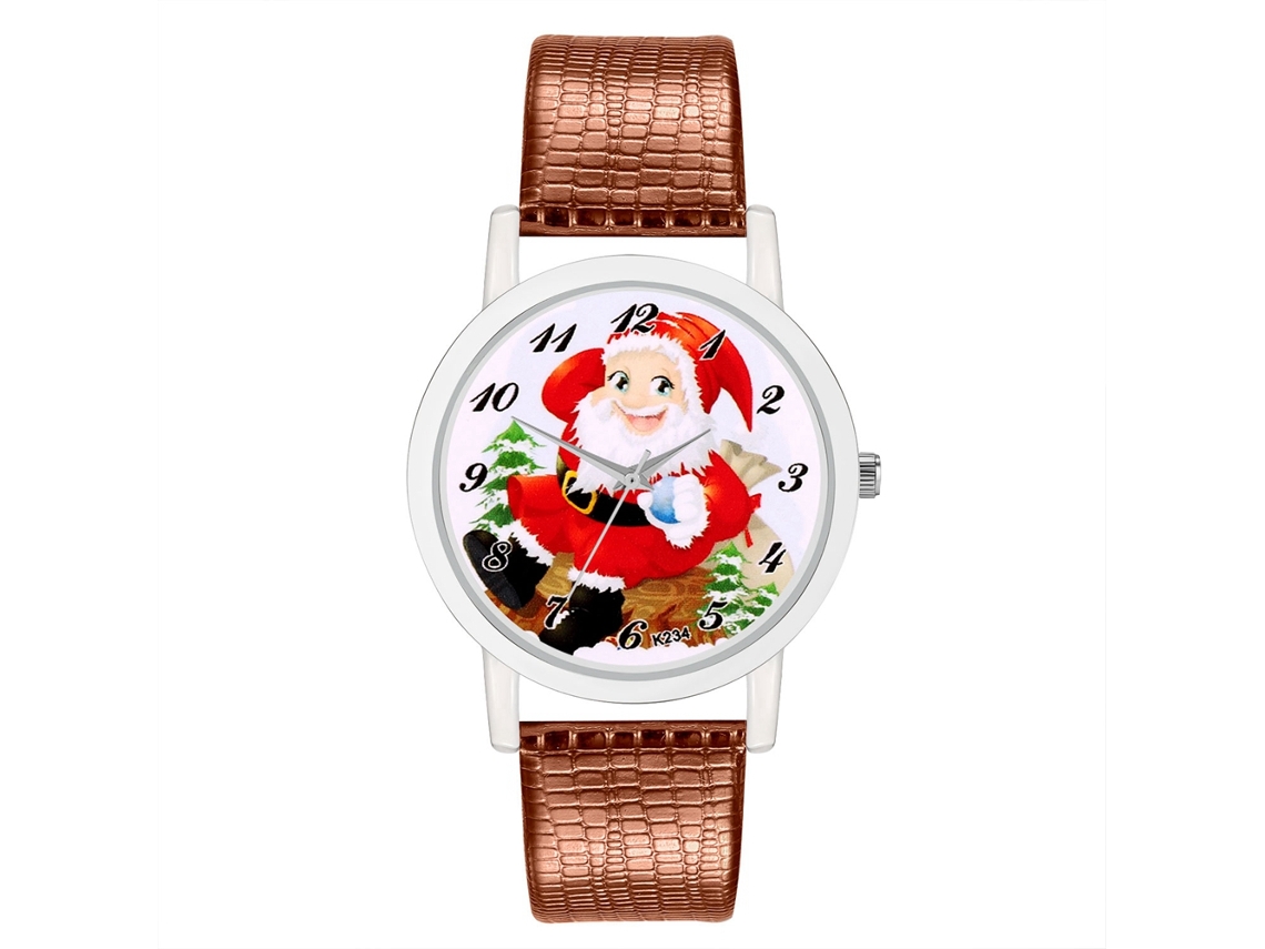 Relógio de Pulso Unissex de Quartzo com Pulseira de Couro Pu Papai Noel Natal