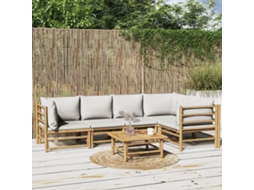 Conjunto 6 Peças Lounge De Jardim Bambu C/ Almofadões Cinza Claro Dkd Home Decor