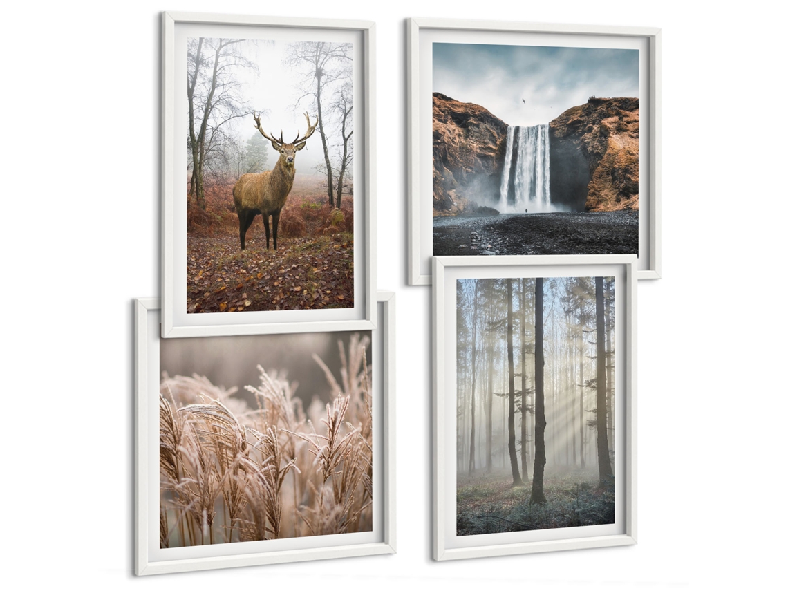 Conjunto De Pinturas Paisagens Florestais, Natureza Selvagem Moldura Branca Imagens Para Um Quarto Infantil Espelharte (conjunto De 4 Imagens)
