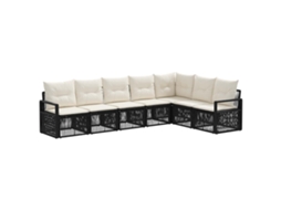 Vidaxl Conjunto De Sofá De Jardim 7 Pcs Preto Vime Pe