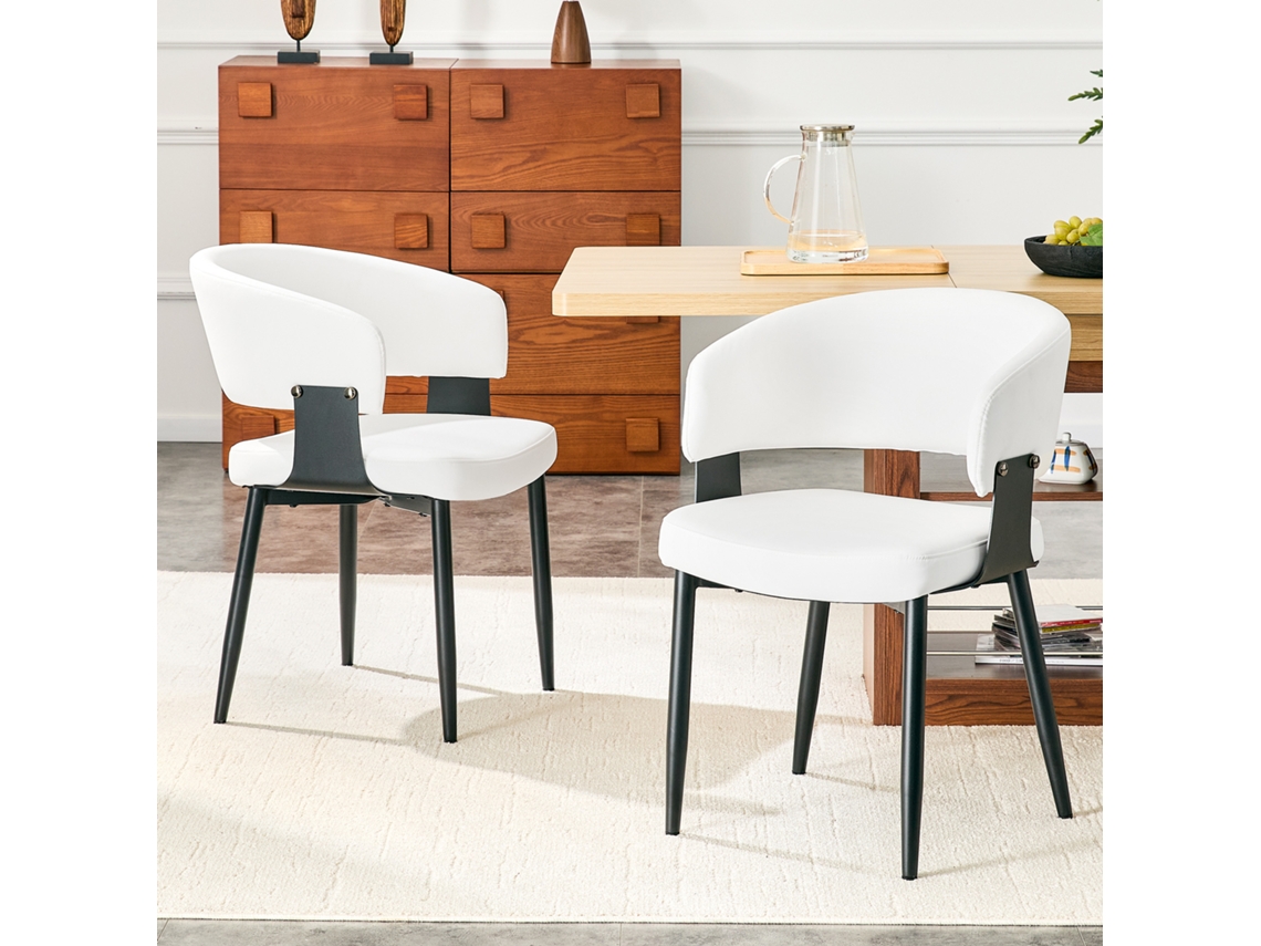 2 Cadeiras Mid-century Modern, Poltrona Retrô Com Braços De Barril E Encosto Estampado, Cadeira De Cozinha Em Couro Sintético Com Pernas Firmes.
