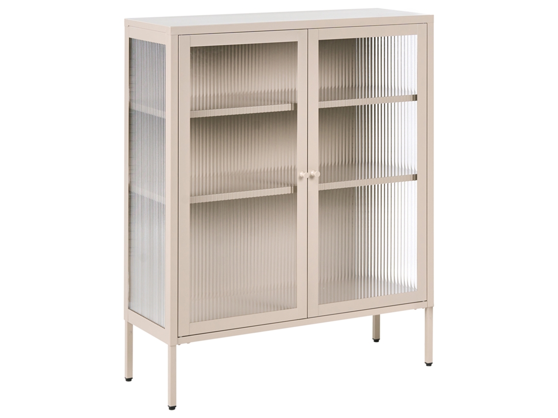 Aparador Vitrina Beliani Lerryn De Acero Beige 90x35x111