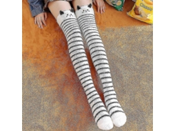 Meias De Lã Coral Macia Até O Joelho, Ideias Para O Inverno, Para Meninas E Mulheres. Meias Listradas Com Estampas De Animais Flufos E Desenhos Animados