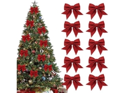 Conjunto de 10 Fitas Natalinas Vermelhas com Laços e Brilhos para Decorar uma Árvore Ideais para Festas em Casa, Ergonômico, Uso Diário STELASPLEN